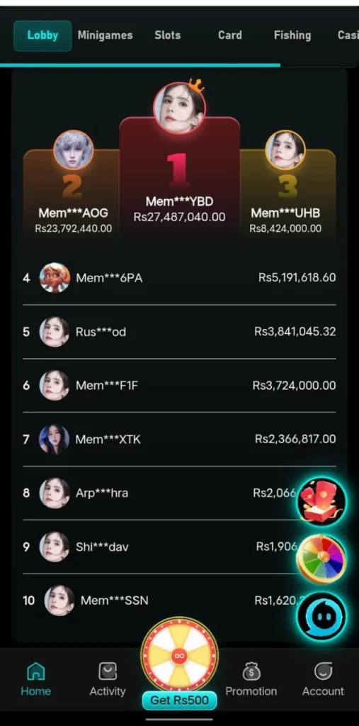 77 PKR Game earning table