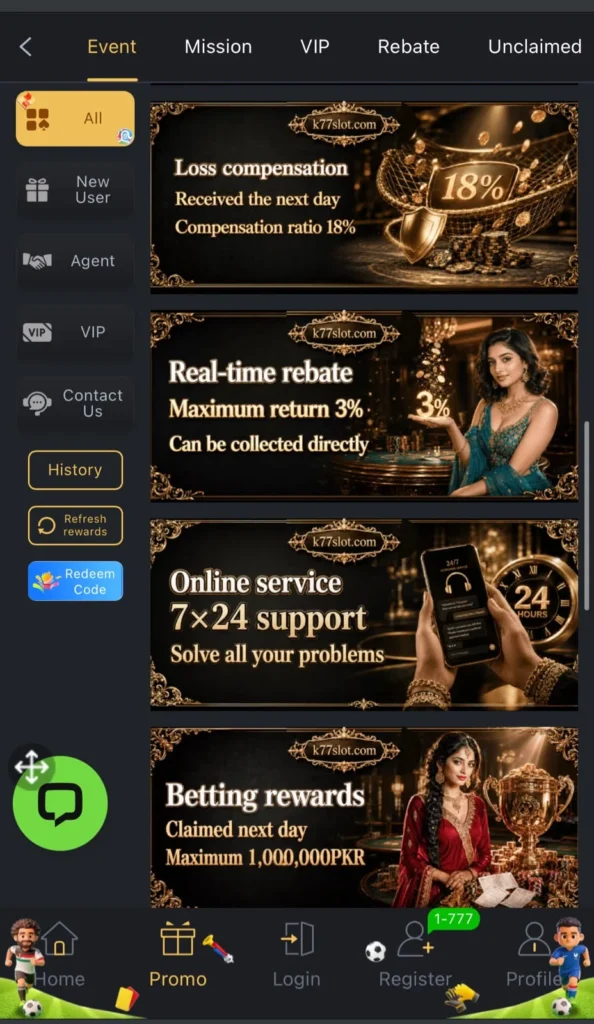 K 77 Slot Game promotions