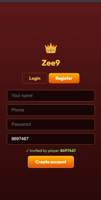 Zee9 Game Login Page